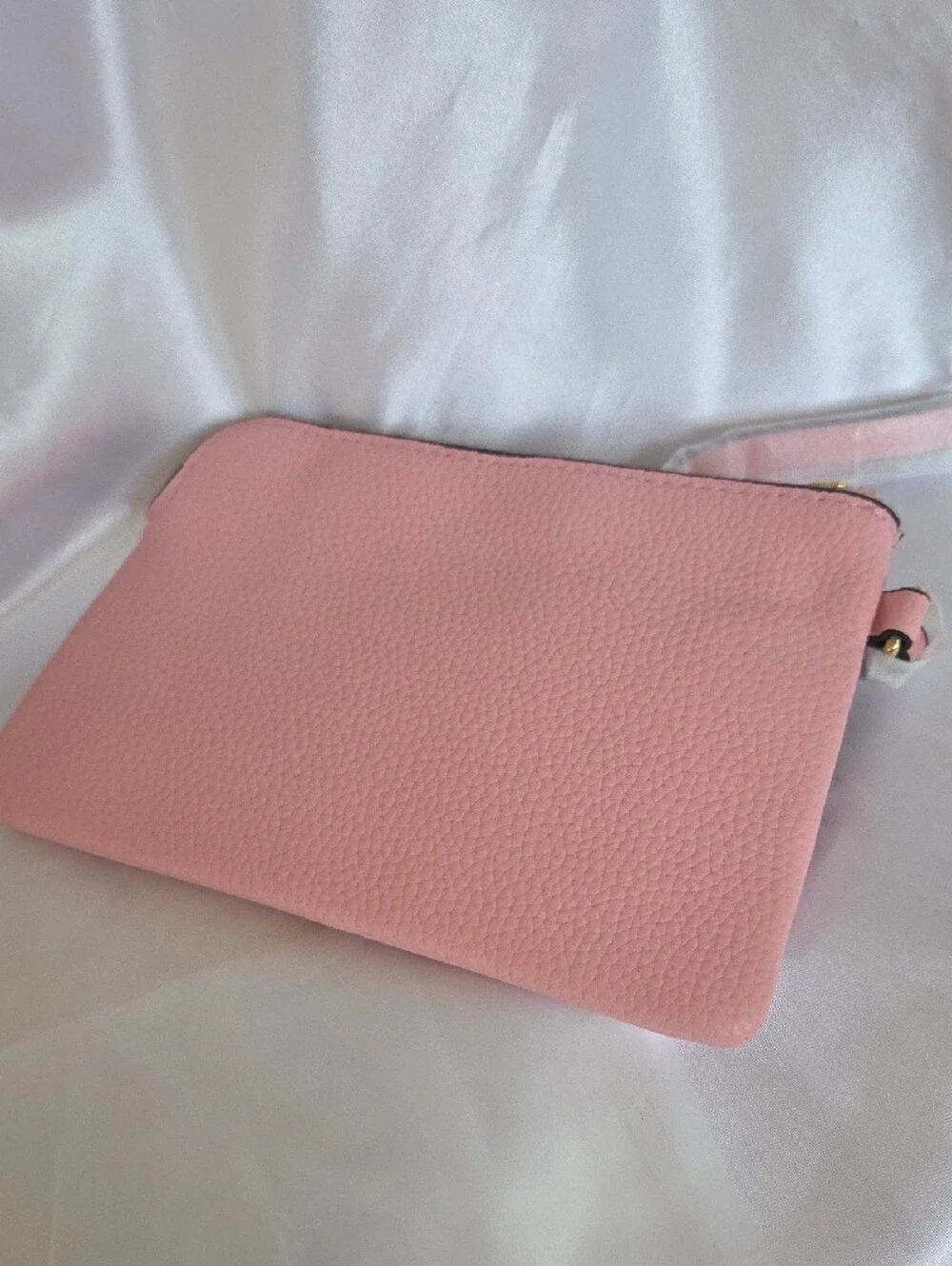 Pink Floral Pebbled Leather Wristlet Clutch